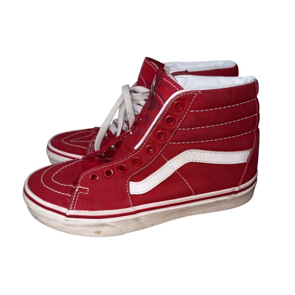 Vans Sk8-Hi High Top Sneakers Red Canvas White Stripe Womens 6.5 Mens 5.0
